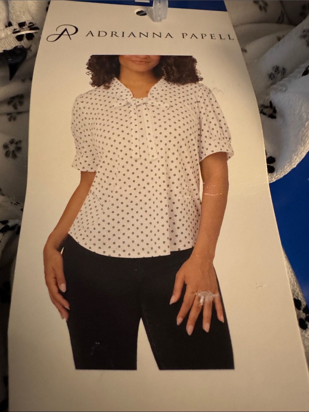 Adrianna Papell White Polka-Dot Short-Sleeve Blouse